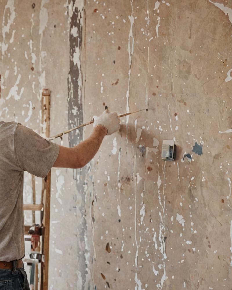 Professional painter working on interior wall