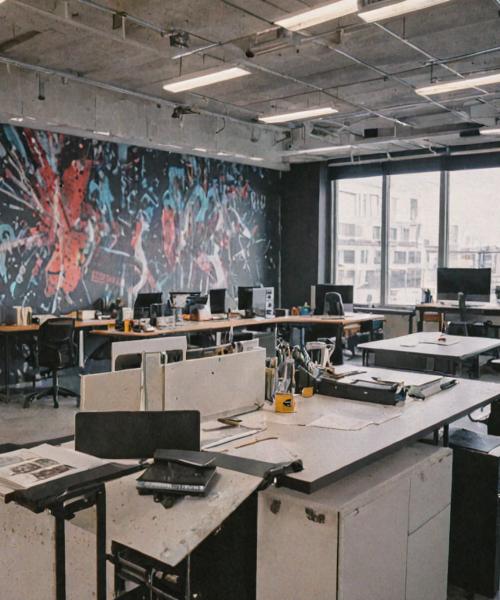 Contemporary office space with painted walls